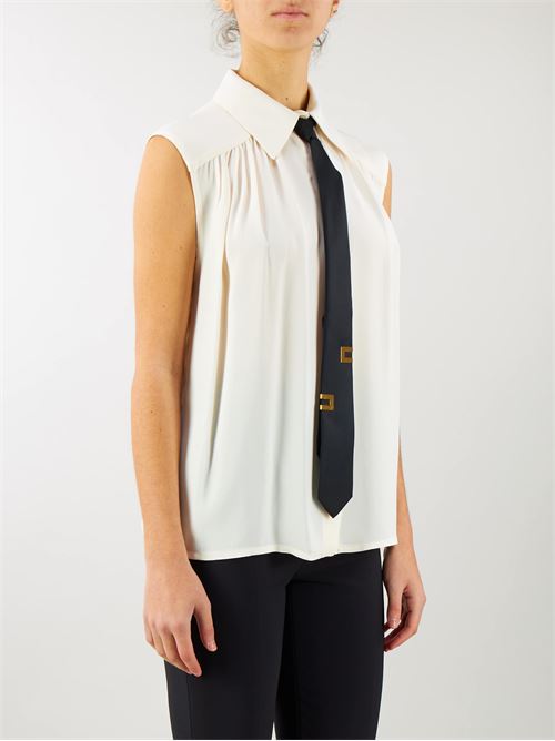 Flared blouse in viscose georgette fabric with lettering tie Elisabetta Franchi ELISABETTA FRANCHI | Shirt | CA03941E2193